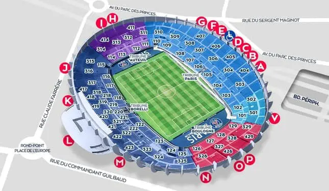 Stadionplan PSG Parc des Princes