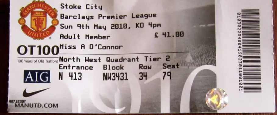 Voetbal ticket Manchester United