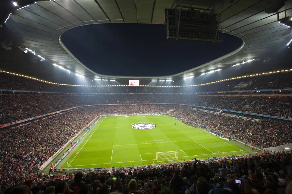 Inside,Allianz,Arena,,Soccer,Stadium,At,Night,,Munich,,Germany